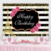 Lofaris Floral And Gold Eiffel Tower Glitter Birthday backdrop